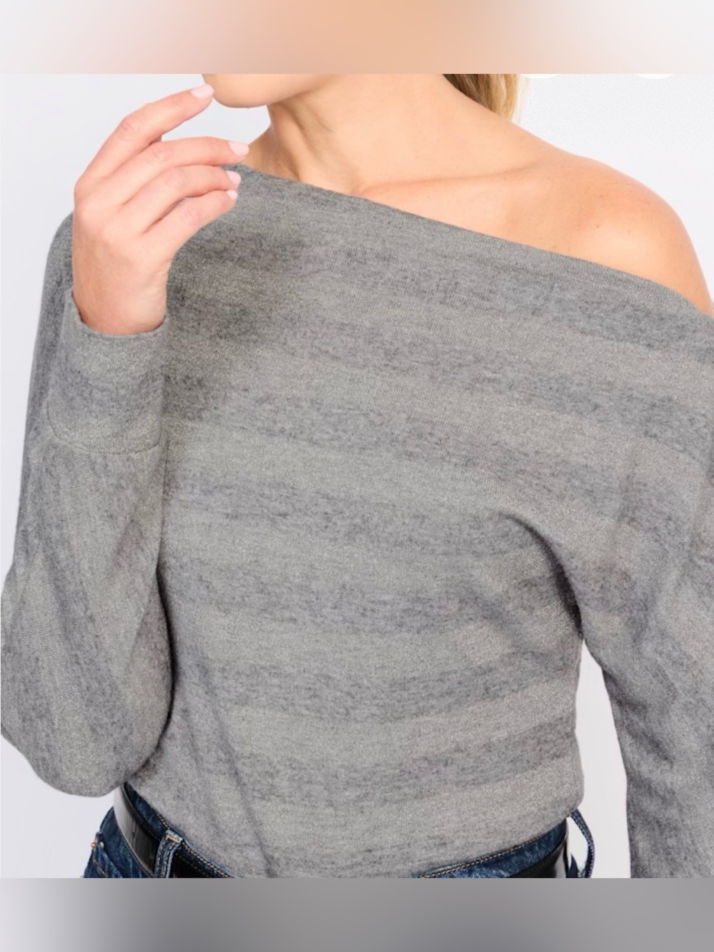 Odette Lures Off-Shoulder Grey Striped Top